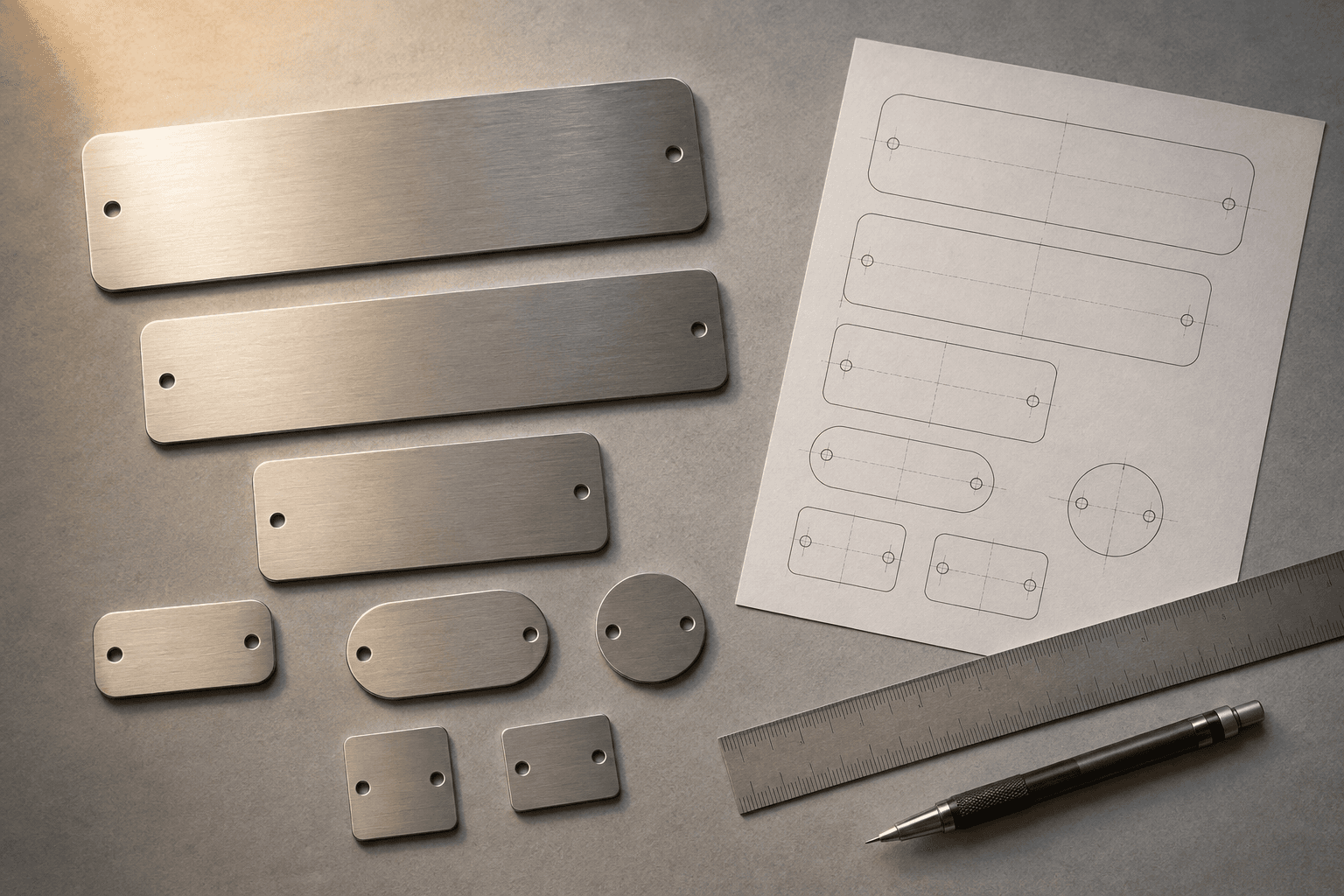 Concept drawing and blank identification plates arranged for artwork planning