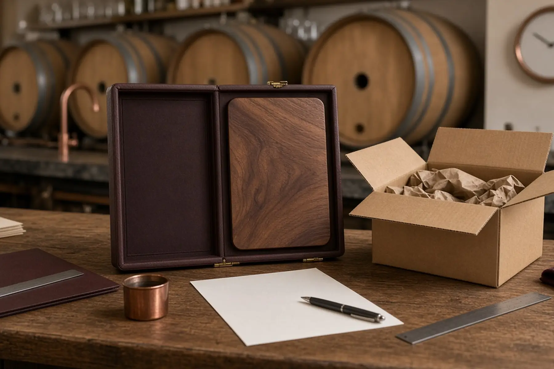Rush planning concept: a Tasting Room Sign, carton and checklist arranged around an arrival date